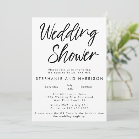 Handgeschriebener moderner Minimal-QR-Code-Poltera Einladung (Stehend Vorderseite)