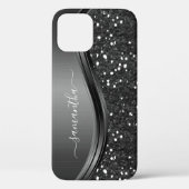 Handgeschriebener Monogram Elegant Black Metal Gli Case-Mate iPhone Hülle (Rückseite)