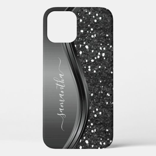 Handgeschriebener Monogram Elegant Black Metal Gli Case-Mate iPhone Hülle (Rückseite)