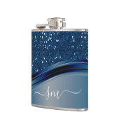 Handgeschriebener Monogram Navy Blue Metal Glitzer Flachmann (Links)