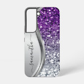 Handgeschriebener Monogramm Lila Silver-Glitzer Samsung Galaxy Hülle (Rückseite)
