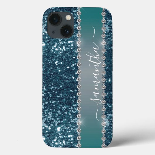 Handgeschriebener Name Blau aquamariner Diamant Gl Case-Mate iPhone Hülle (Rückseite)