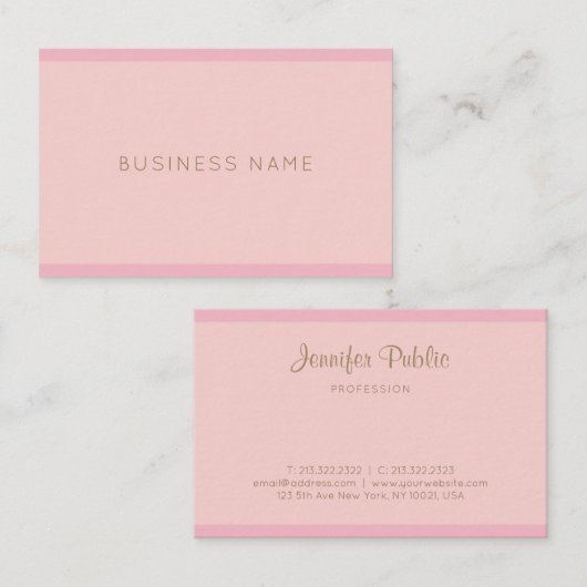 Handgeschriebener Name Elegante rosa goldene Vorla Visitenkarte (Vorne/Hinten)