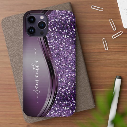 Handgeschriebener Name Glam Lila Metal Glitzer Case-Mate iPhone Hülle