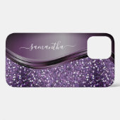 Handgeschriebener Name Glam Lila Metal Glitzer Case-Mate iPhone Hülle (Rückseite (Horizontal))