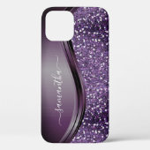 Handgeschriebener Name Glam Lila Metal Glitzer Case-Mate iPhone Hülle (Rückseite)