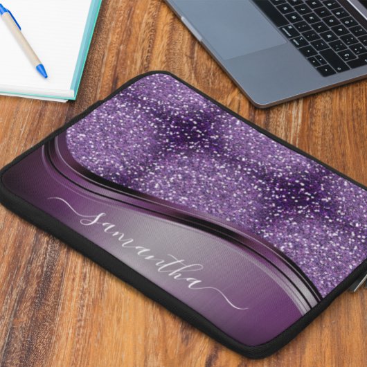 Handgeschriebener Name Glam Lila Metal Glitzer Laptopschutzhülle