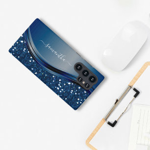 Handgeschriebener Name Navy Blau Metall Glitter Samsung Galaxy Hülle