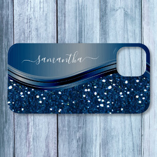 Handgeschriebener Name Navy Blue Metal Glitzer 12 Case-Mate iPhone Hülle