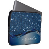 Handgeschriebener Name Navy Blue Metal Glitzer Laptopschutzhülle (Vorne Rechts)