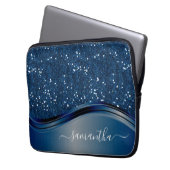 Handgeschriebener Name Navy Blue Metal Glitzer Laptopschutzhülle (Vorderseite Links)