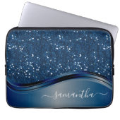 Handgeschriebener Name Navy Blue Metal Glitzer Laptopschutzhülle (Vorderseite)