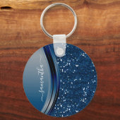 Handgeschriebener Name Navy Blue Metal Glitzer Schlüsselanhänger (Vorderseite)