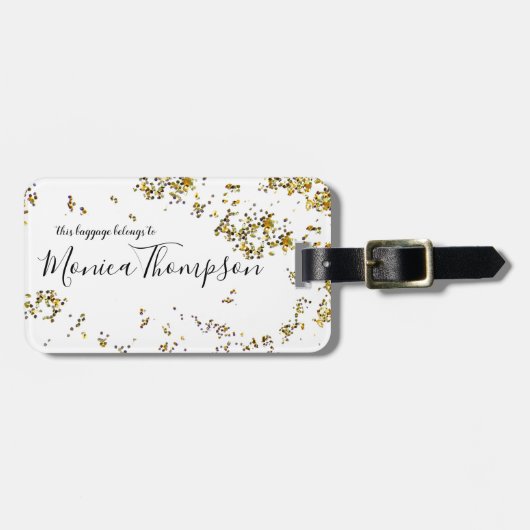 handgeschriebener Name + plattierte Goldpunkte fem Gepäckanhänger (Vorderseite horizontal)