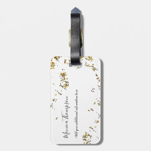 handgeschriebener Name + plattierte Goldpunkte fem Gepäckanhänger (Rückseite vertikal)