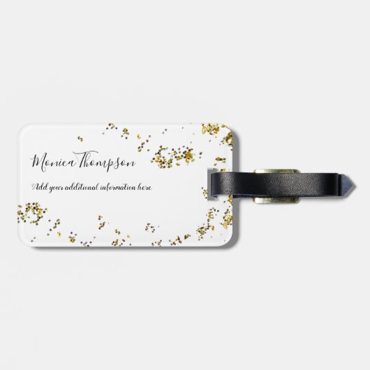 handgeschriebener Name + plattierte Goldpunkte fem Gepäckanhänger (Rückseite horizontal)