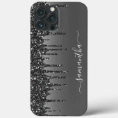 Handgeschriebener Name Schwarzer Metal-Glitzer-Loo Case-Mate iPhone Hülle (Rückseite)