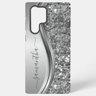Handgeschriebener Name Silber Metall Faux Glitter Samsung Galaxy Hülle
