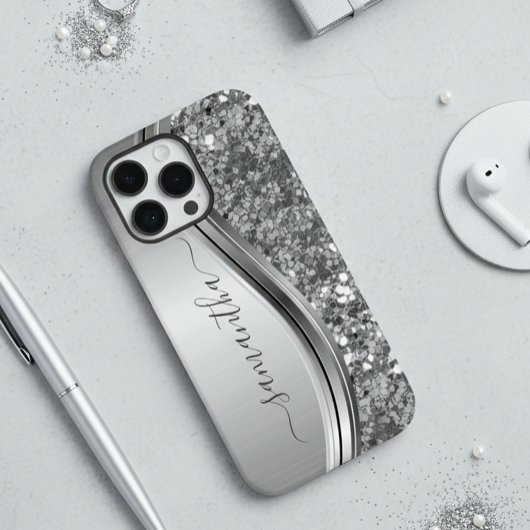 Handgeschriebener Name Silver Metal Glitzer 12 Case-Mate iPhone Hülle