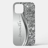 Handgeschriebener Name Silver Metal Glitzer 12 Case-Mate iPhone Hülle (Rückseite)