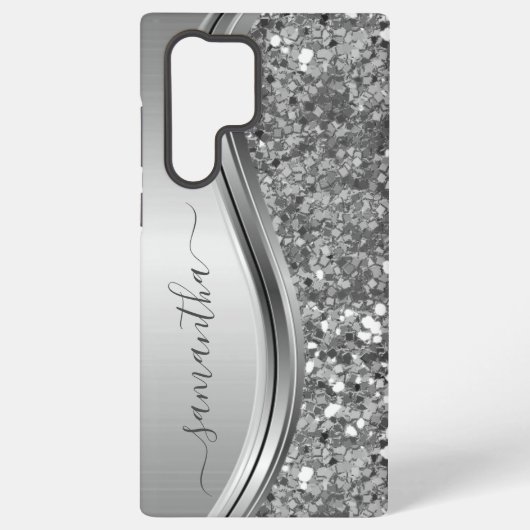 Handgeschriebener Name Silver Metal Imitats Glitze Samsung Galaxy Hülle (Rückseite)