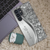 Handgeschriebener Name Silver Metal Imitats Glitze Samsung Galaxy Hülle