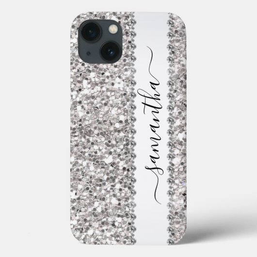 Handgeschriebener Name White Diamond Glitzer Look Case-Mate iPhone Hülle (Rückseite)