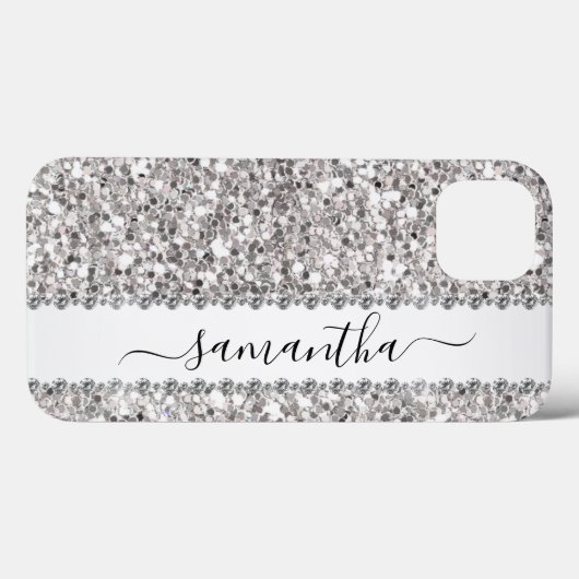 Handgeschriebener Name White Diamond Glitzer Look Case-Mate iPhone Hülle (Rückseite (Horizontal))