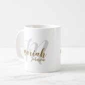 handgeschriebener Schriftart in Monogramm auf Weiß Kaffeetasse (Vorderseite Links)