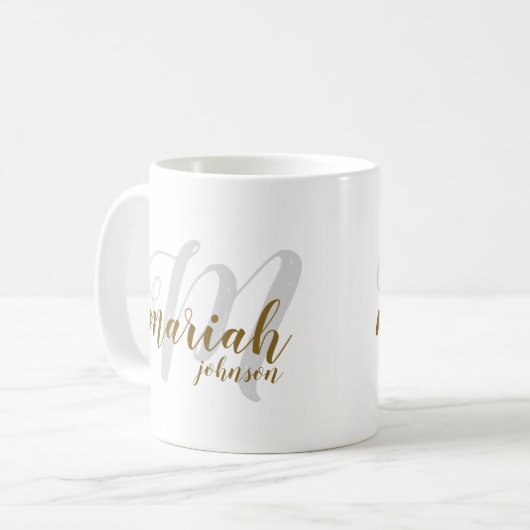 handgeschriebener Schriftart in Monogramm auf Weiß Kaffeetasse (Vorderseite Links)