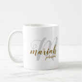 handgeschriebener Schriftart in Monogramm auf Weiß Kaffeetasse (Links)