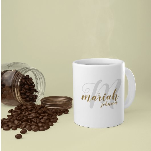 handgeschriebener Schriftart in Monogramm auf Weiß Kaffeetasse