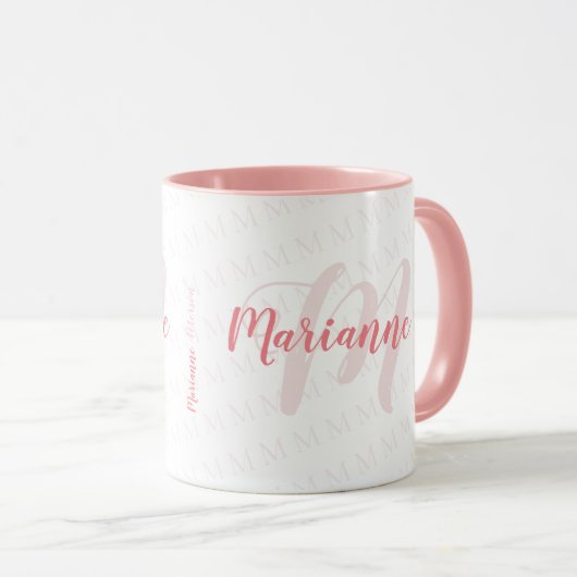 handgeschriebener Schriftart mit Monogramm Name/Mo Tasse (VorderseiteRechts)