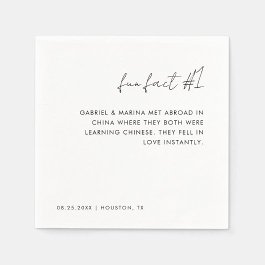 Handgeschriebener Schwarz-Weiß-Spaß-Fakt # 1 Hochz Serviette (Vorderseite)