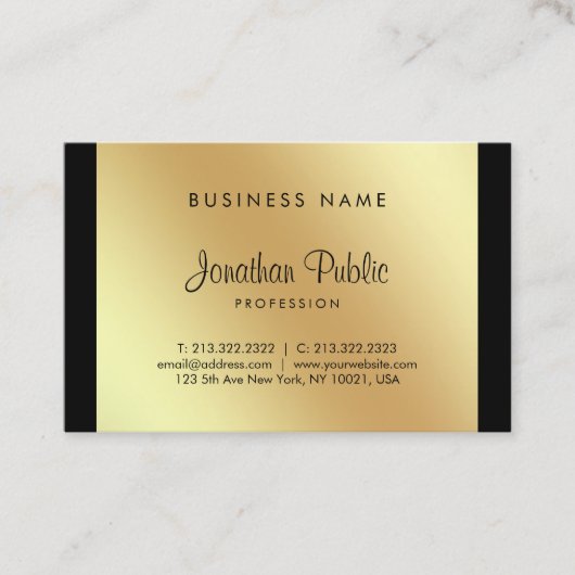 Handgeschriebener Script-Glamour Black Gold Luxe E Visitenkarte (Vorderseite)