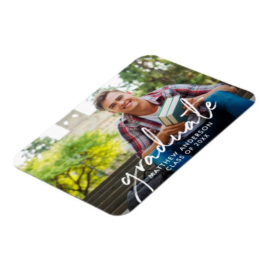Handgeschriebener Script Graduate Foto Abschluss Magnet (Linke Seite)