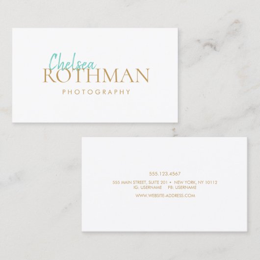 Handgeschriebener Script-Schriftart Einfach Weiß Visitenkarte (Vorne/Hinten)