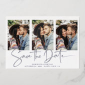 Handgeschriebener Silberstreifen-Marmor Save the D Folieneinladung (Vorderseite)