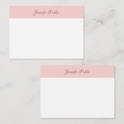 Handgeschriebener Skriptname Blush Pink White Eleg Mitteilungskarte (Vorne/Hinten)