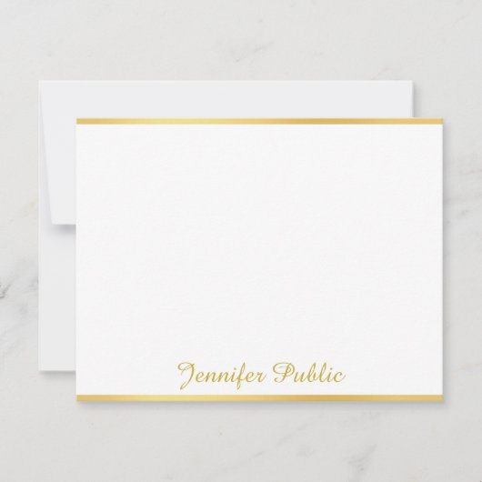 Handgeschriebener Skriptname Text Gold weiße Vorla Mitteilungskarte (Vorderseite)