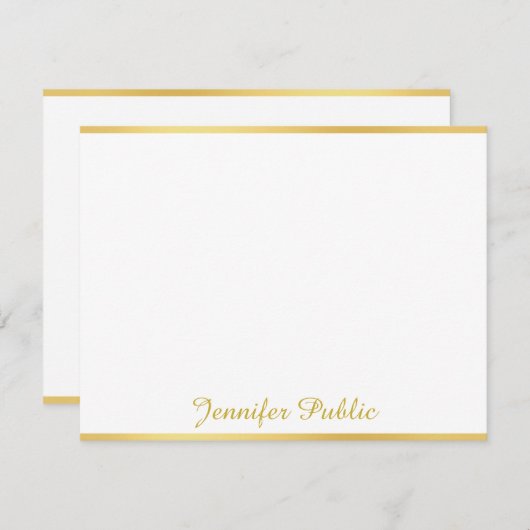 Handgeschriebener Skriptname Text Gold weiße Vorla Mitteilungskarte (Vorne/Hinten)