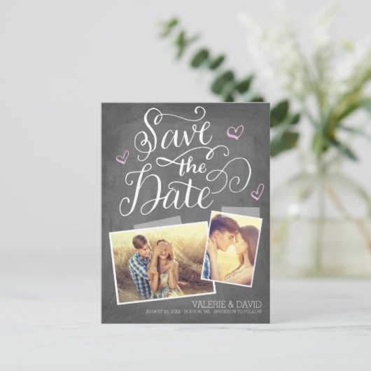 Handgeschriebener Snapshot, Save the Date 2-Foto Ankündigungspostkarte (Stehend Vorderseite)