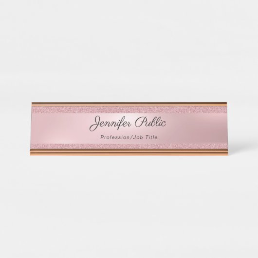 Handgeschriebener Text-eleganter Rosen-GoldGlitzer Schreibtischnamensplakette (Vorderseite )