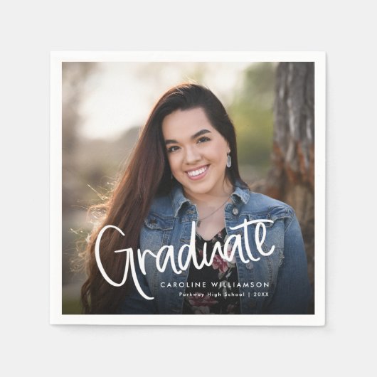 Handgeschriebener Trendy Lässig Script Foto Abschl Serviette (Vorderseite)