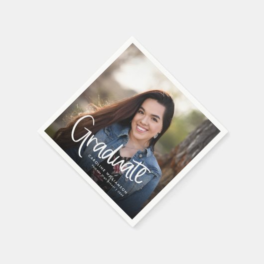 Handgeschriebener Trendy Lässig Script Foto Abschl Serviette (Ecke)