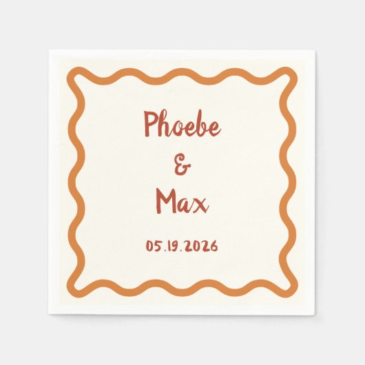 Handgeschriebener Whimsical Wavy Border 70er Weddi Serviette (Vorderseite)