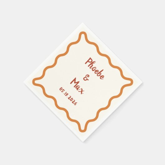 Handgeschriebener Whimsical Wavy Border 70er Weddi Serviette (Ecke)