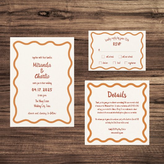 Handgeschriebener Whimsical Wavy Border Fun 70er W Einladung