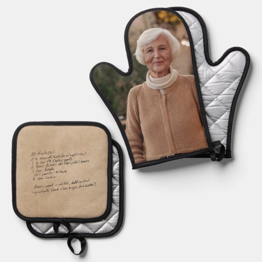 Handgeschriebenes benutzerdefiniertes Rezept Ofenhandschuh & Topflappen-Set (Vorderseite/Rückseite)