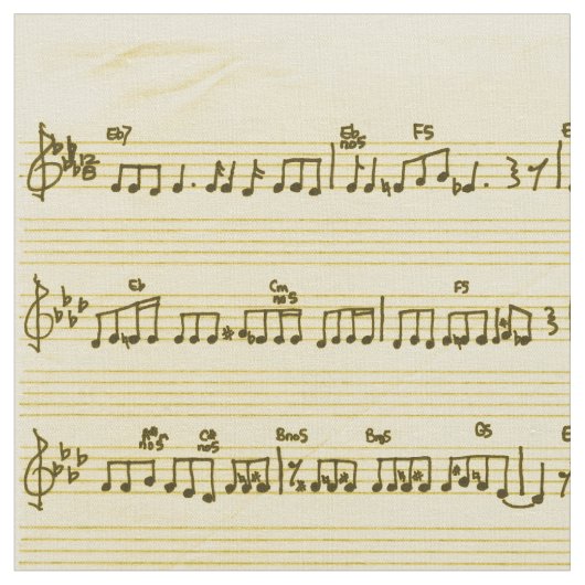 Handgeschriebenes Blatt Musik Song Notes Antique I Stoff (Nahaufnahme)